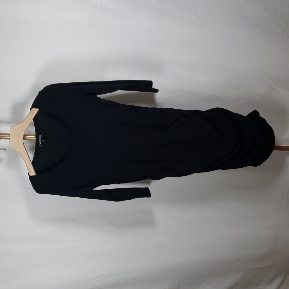 Express Black Ruched Dress 3/4‎ Sleeve Scoop Neck SZ XS